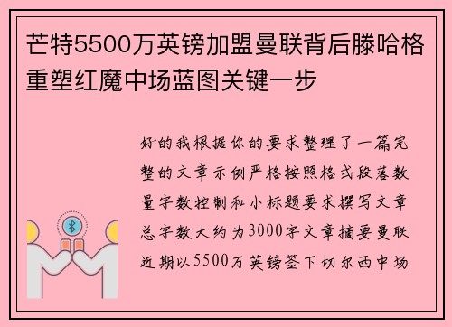芒特5500万英镑加盟曼联背后滕哈格重塑红魔中场蓝图关键一步